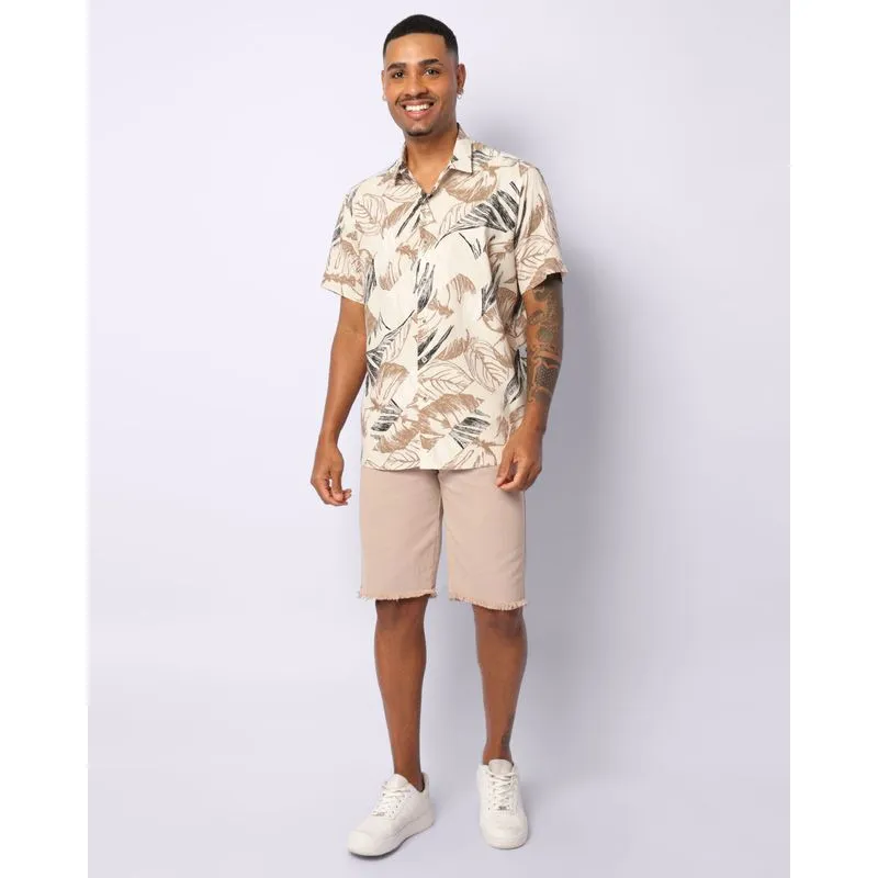 Bermuda Sarja Masculina Reta Barra Desfiada Bege 38