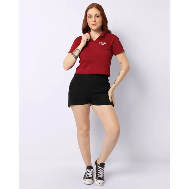 Short Feminino Curto Moletinho Bolso Cargo Preto M