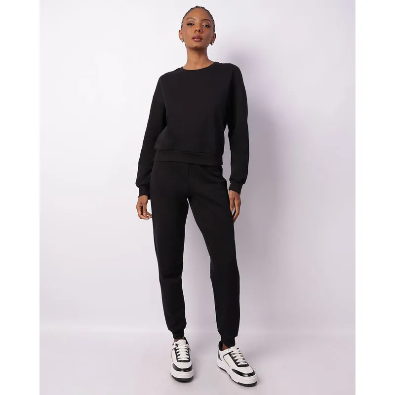 Calça Moletom Feminina Peluciada Jogger Preta G