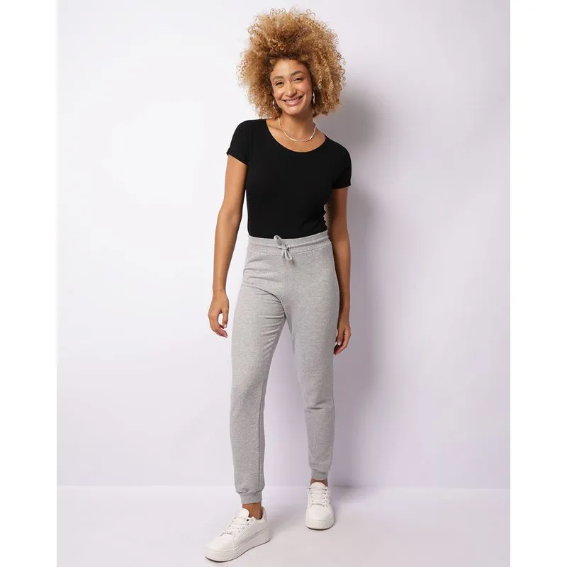 Calça Moletom Feminina Peluciada Jogger Cinza GG