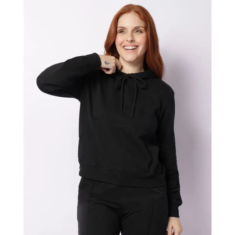 Blusão Moletom Feminino Bolso Canguru com Capuz Preto G