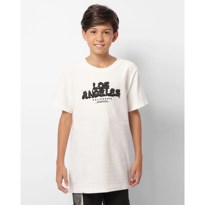 Camiseta Juvenil Texturizada Estampa Califórnia Manga Curta Off White 16
