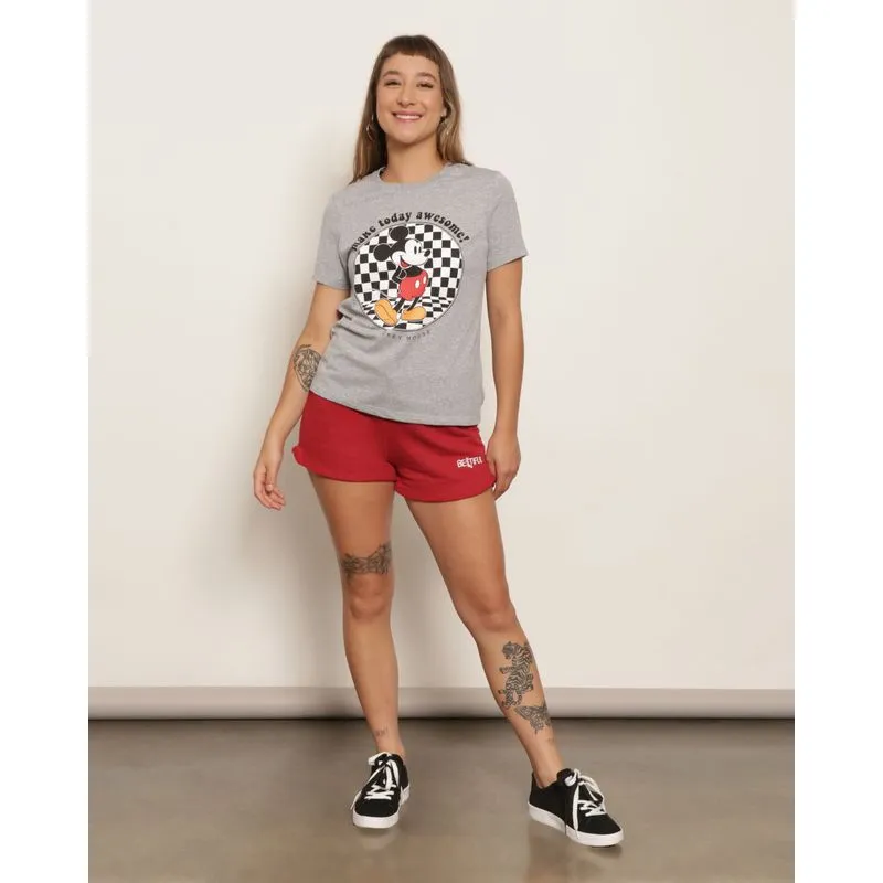 Short Feminino Moletinho Curto Com Bordado Vermelho M