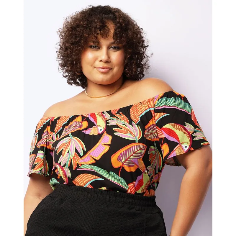 Blusa Plus Size Feminina Berry & Co. Ciganinha Preta G2