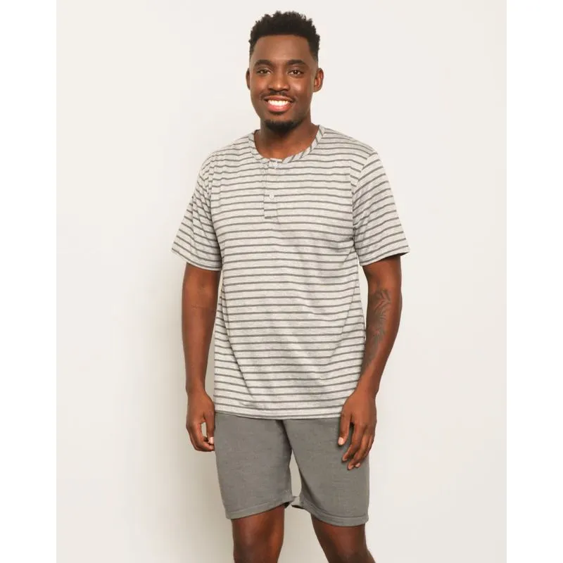 Pijama Masculino Curto Gola Com Botão Cinza M