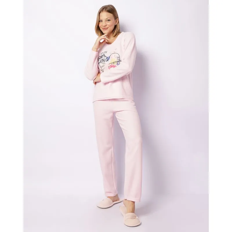 Pijama Feminino Soft Longo Estampa Flores Rosa P