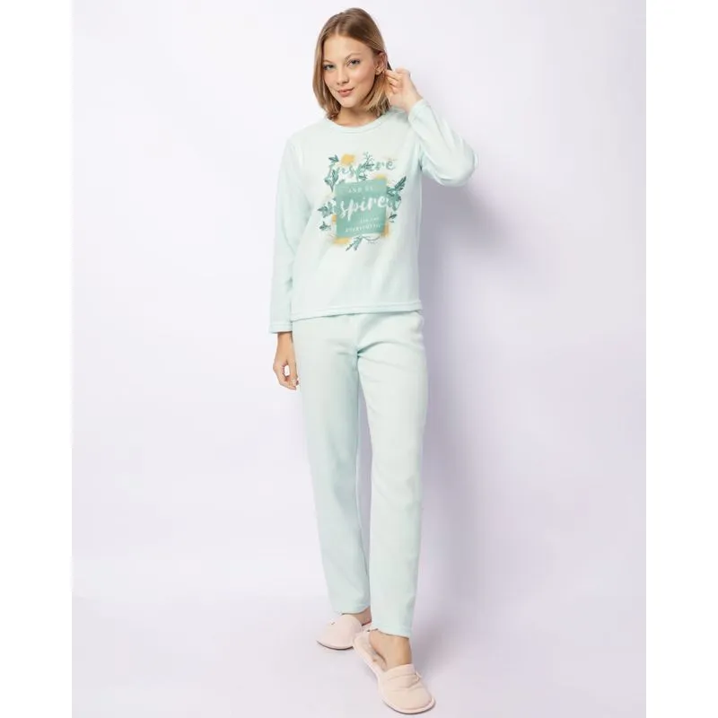 Pijama Feminino Longo Soft Estampa Frontal Verde M
