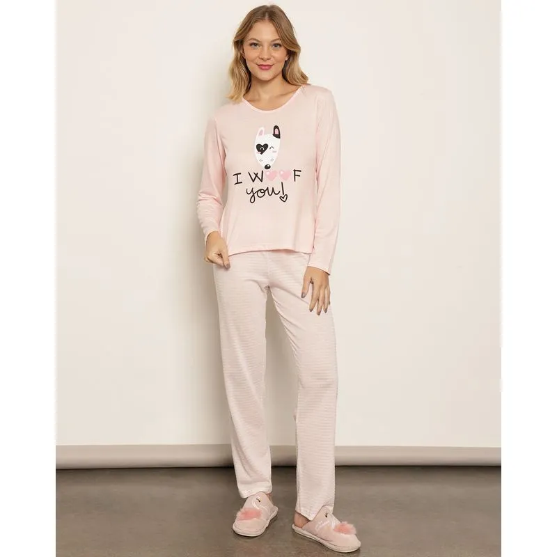 Pijama Feminino Longo Estampa Frontal Manga longa Rosa P
