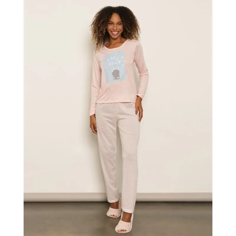 Pijama Feminino Longo Estampa My Love Rosa M
