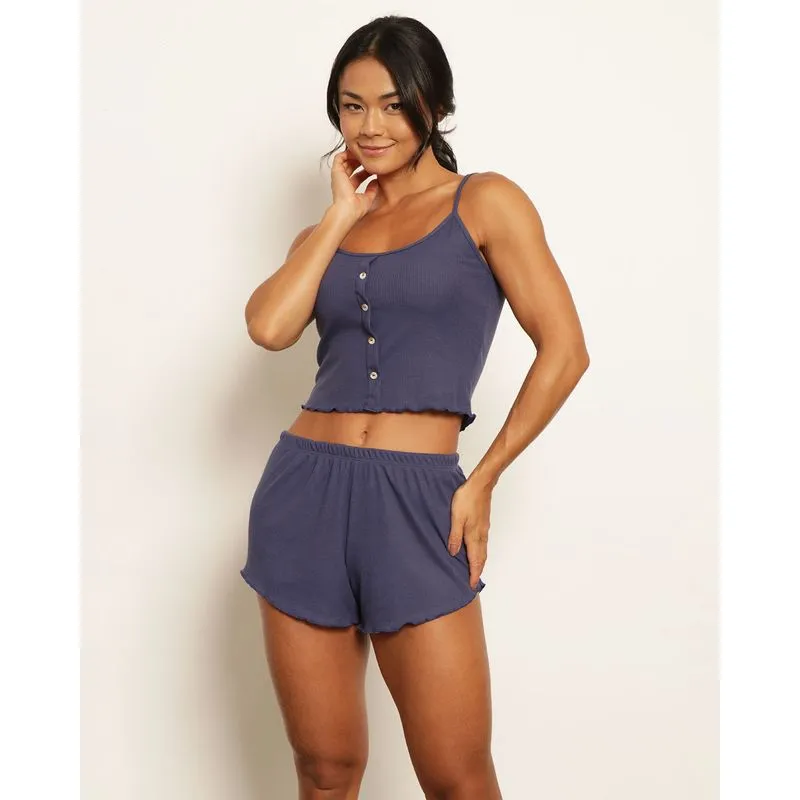 Short Doll Feminino Curto Canelado Marinho G
