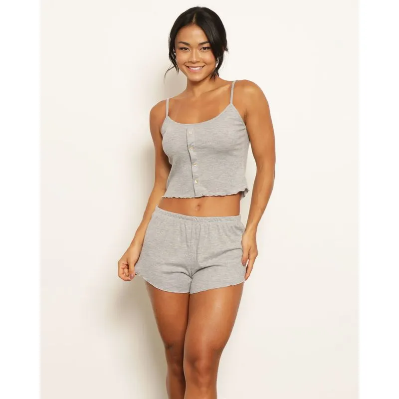 Short Doll Feminino Curto Canelado Cinza GG