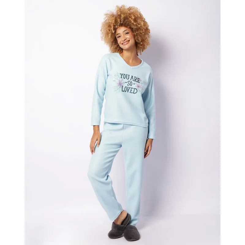 Pijama Feminino Soft Longo Estampa Flores Azul M