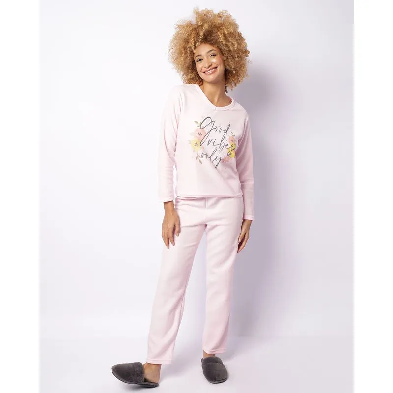 Pijama Feminino Soft Longo Estampa Floral Rosa G