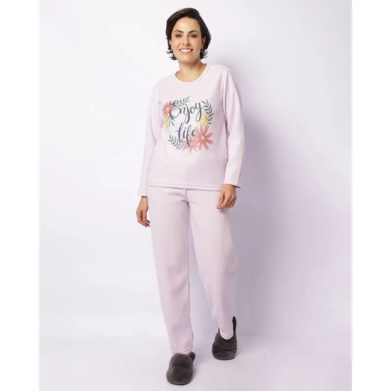 Pijama Feminino Soft Longo Estampa Flores Manga Longa Lilás G