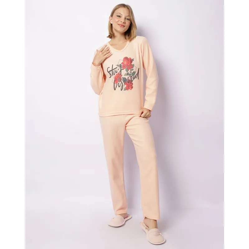 Pijama Feminino Longo Soft Estampa Frontal Laranja P