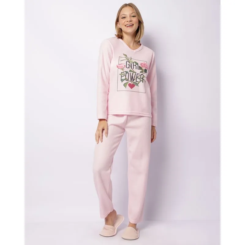 Pijama Feminino Longo Soft Estampa Frontal Rosa P