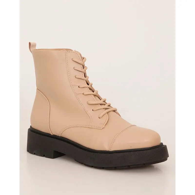 Bota Feminina Coturno Tratorada Bege 37