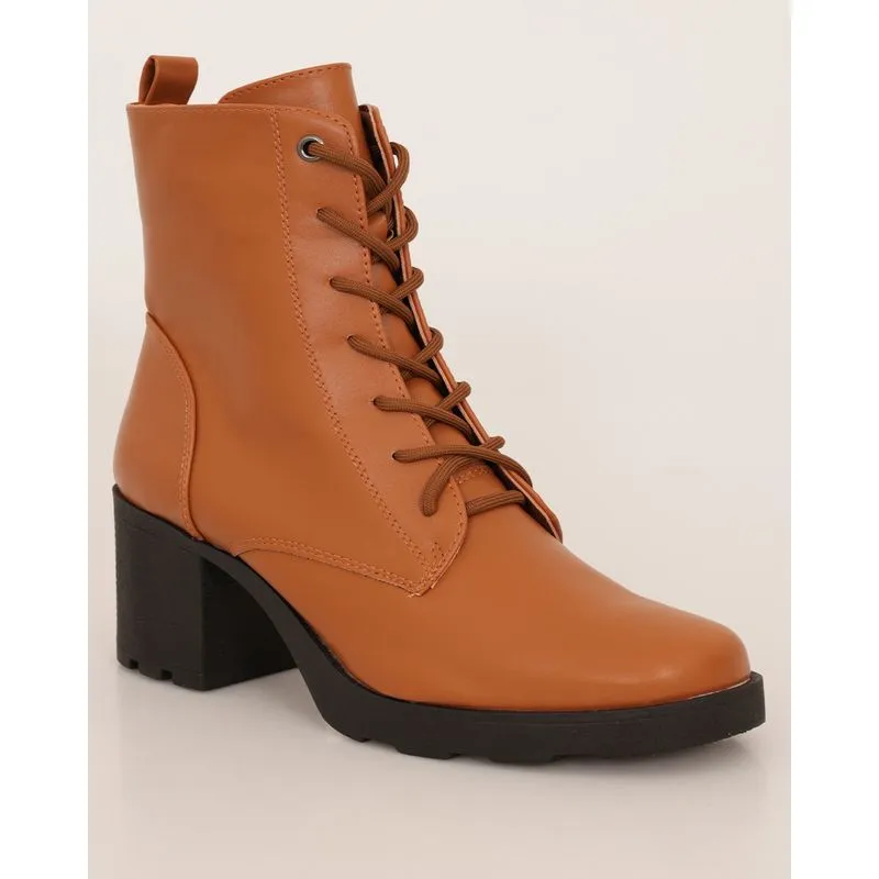 Bota Feminina Coturno Tratorada Com Zíper Marrom 34