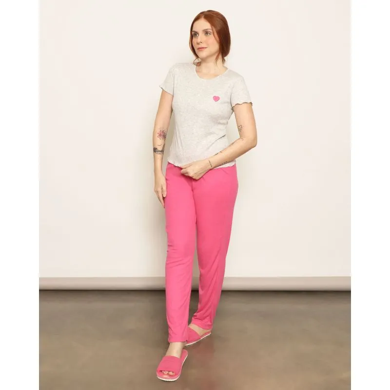 Pijama Feminino Longo Canelado Frufru Rosa M