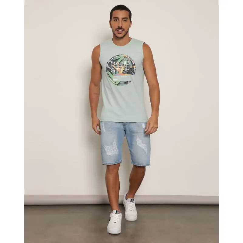 Bermuda Jeans Masculina Reta Com Puídos Azul 46
