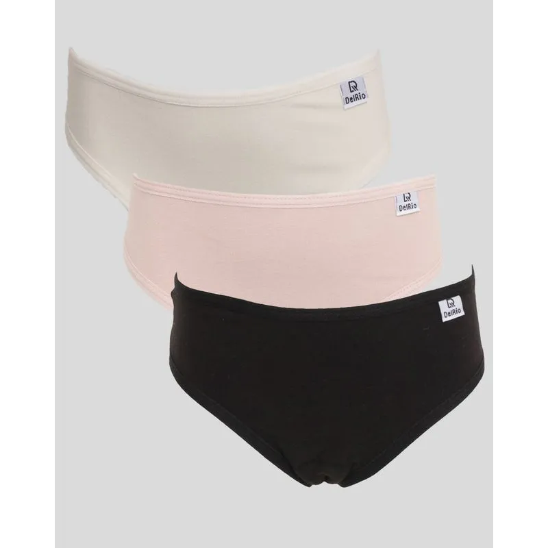 Kit 3 Calcinha Juvenil Biquíni DelRio Branca Rosa E Preta M