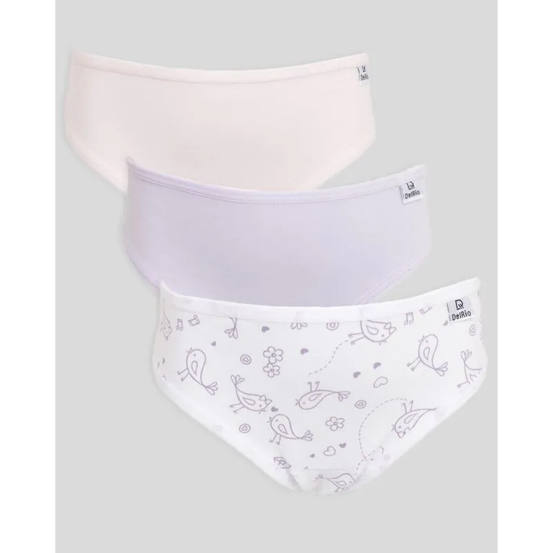 Kit 3 Calcinha Juvenil Biquíni DelRio Branca Rosa E Lilás P