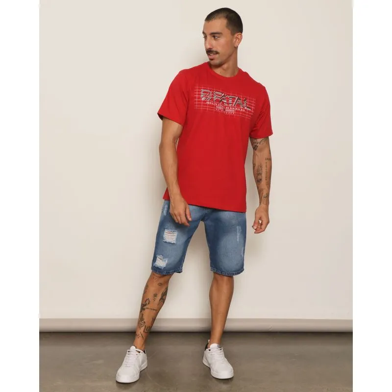 Bermuda Jeans Masculina Reta Destroyed Com Bolsos Azul 42