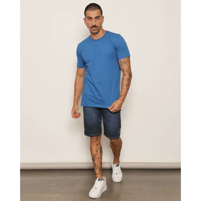 Bermuda Jeans Masculina Reta Com Bolsos Azul 46