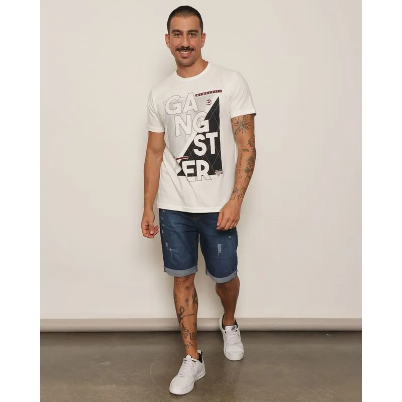 Bermuda Jeans Masculina Reta Puídos Com Barra Dobrada Azul 44