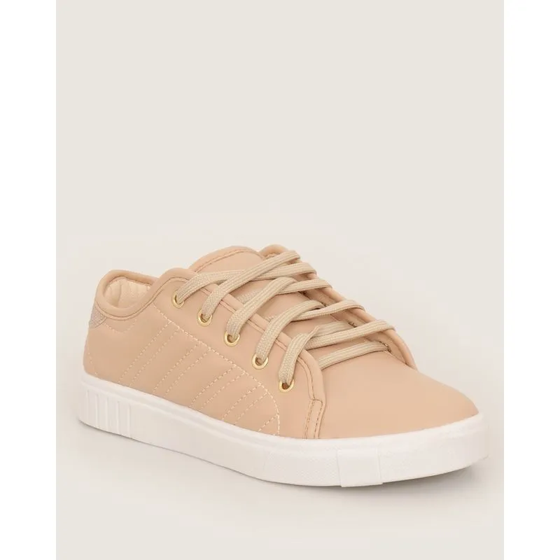 Tênis Feminino Casual Recortes Com Glitter Bege 40