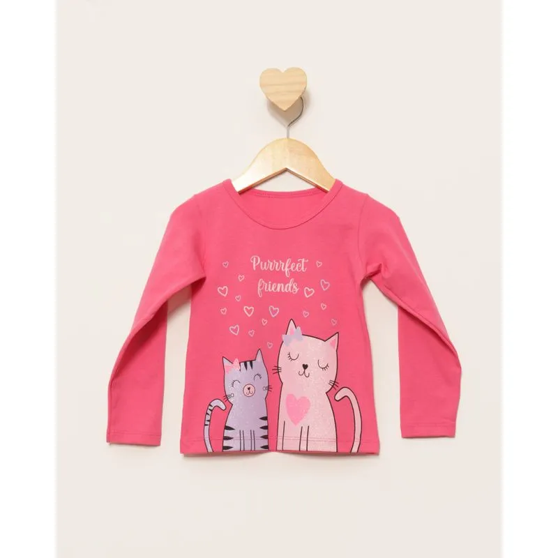 Camiseta Bebê Estampa Gatinhos Manga Longa Rosa 2