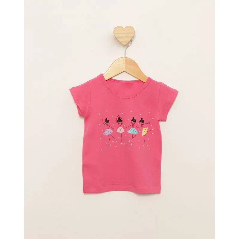 Blusa Bebê Estampa Bailarinas Manga Curta Rosa 2