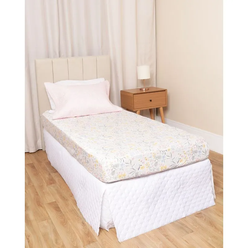 Lençol Avulso Solteiro Com Elastico Andreza Estampa Floral Branco UN