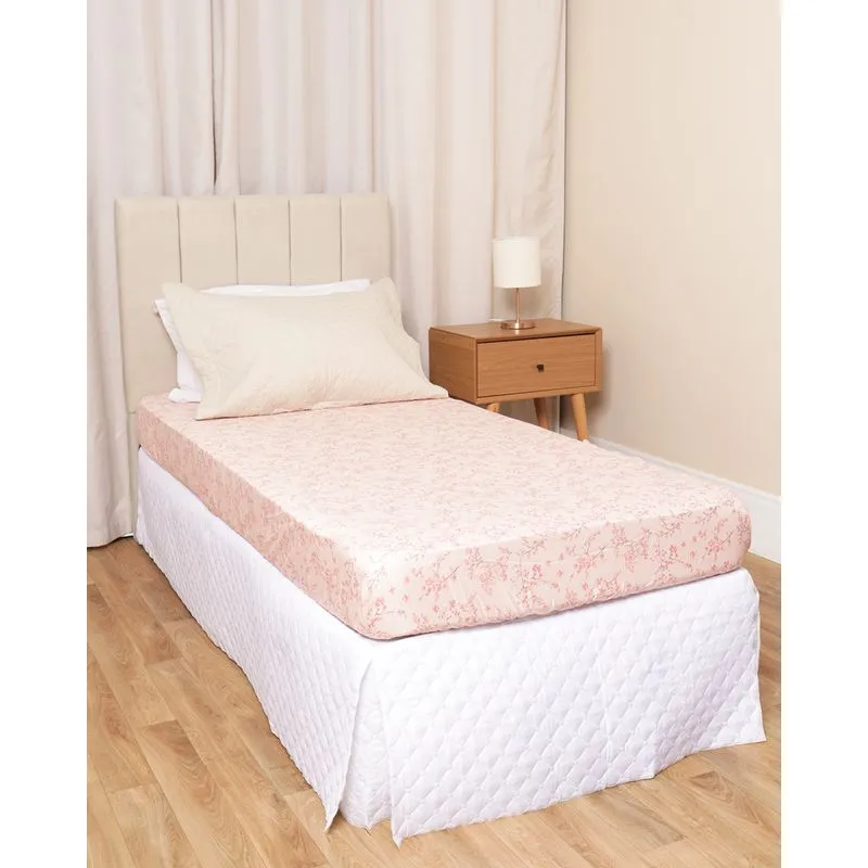 Lençol Avulso Solteiro Com Elastico Andreza Estampa Floral Rosa UN