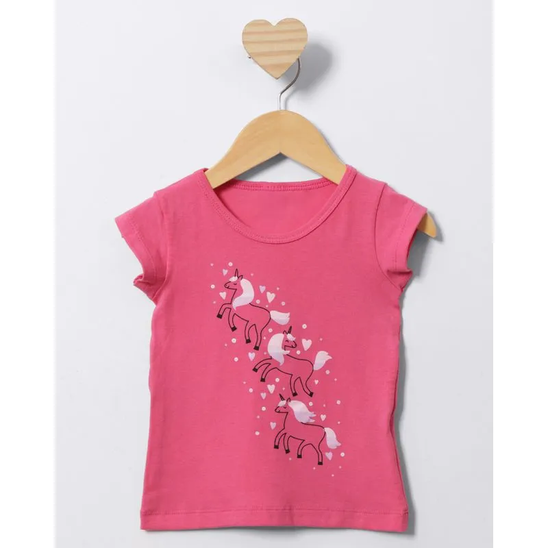 Blusa Bebê Estampa Unicórnio Manga Curta Rosa 2