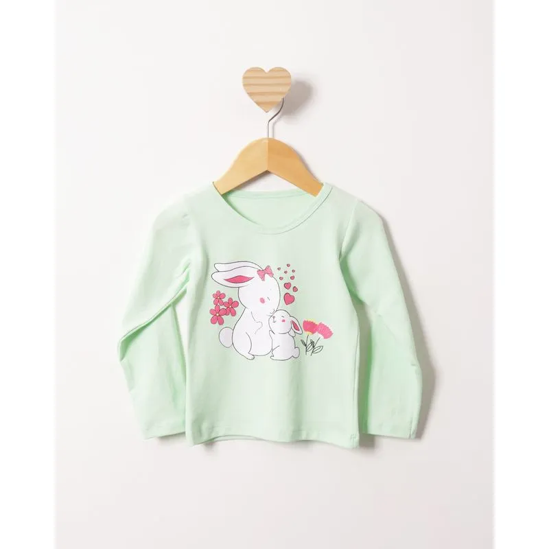 Blusa Bebê Manga Longa Estampa Coelhinho Com Glitter Verde 3