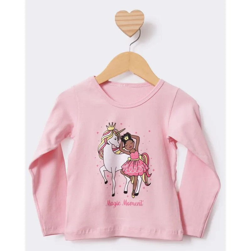 Blusa Bebê Manga Longa Estampa Com Glitter Rosa 3