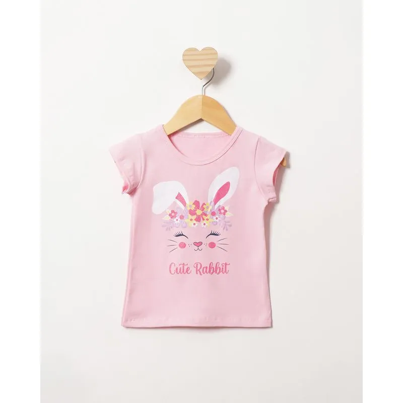 Blusa Bebê Estampa Coelhinho Manga Curta Rosa 3