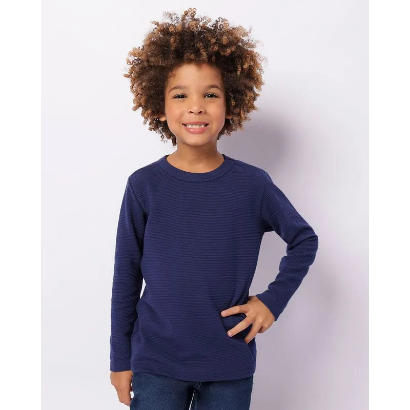 Camiseta Infantil Texturizada Manga Longa Marinho 8