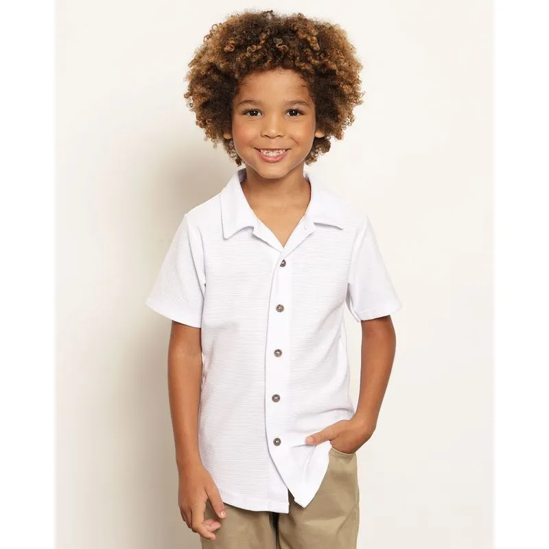 Camisa Infantil Texturizada Com Botões Manga Curta Branca 4