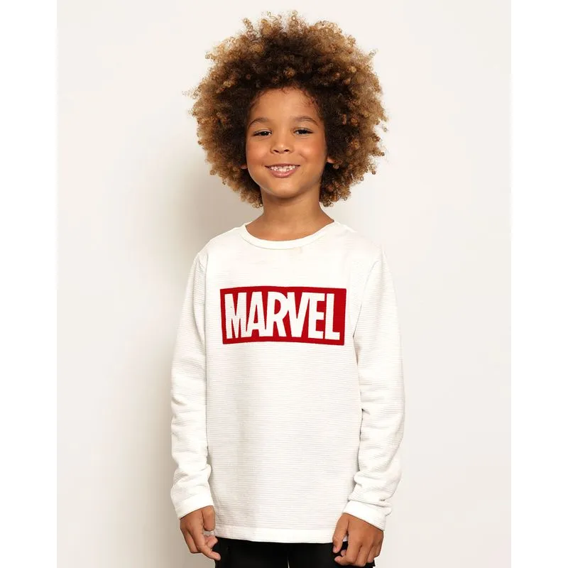 Camiseta Infantil Texturizada Marvel Manga Longa Off White 6