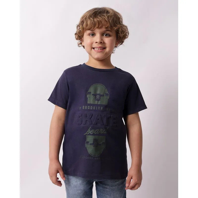 Camiseta Infantil Estampa Skate Manga Curta Marinho 8