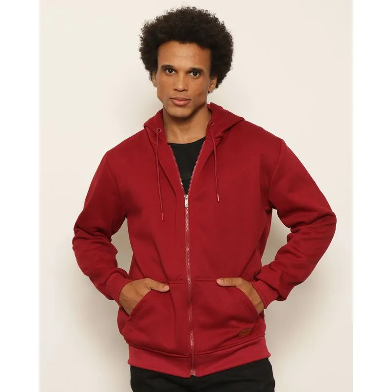 Jaqueta Moletom Masculina Peluciada Esportiva Com Bolso Vinho G