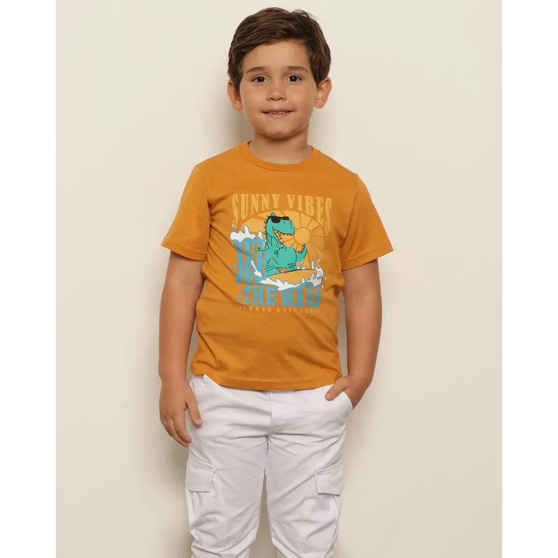 Camiseta Infantil Estampa Frontal Jacaré Manga Curta Mostarda 6