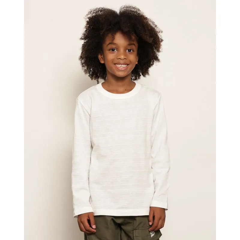 Camiseta Infantil Básica Texturizada Manga Longa Off White 4