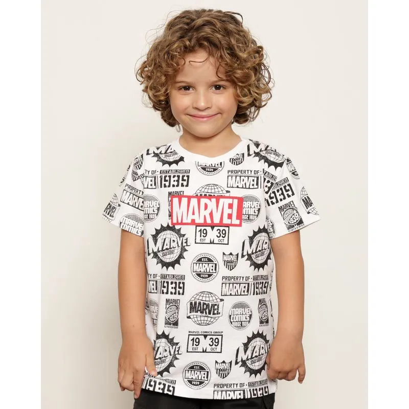 Camiseta Infantil Marvel Estampada Manga Curta Branca 8