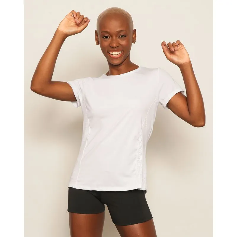Blusa Feminina Fitness Manga Curta Com Recortes Branca G