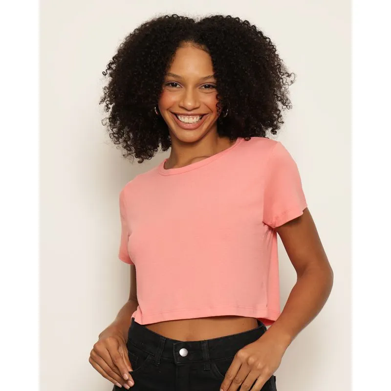 Blusa Feminina Manga Curta Cropped Rosa P