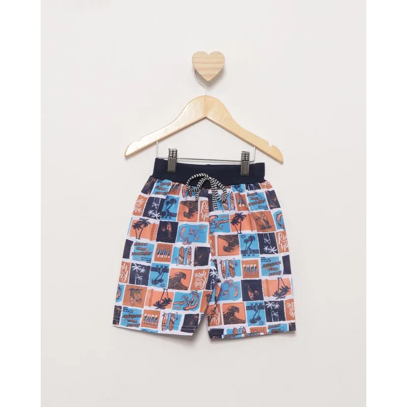 Bermuda Bebê Curto Estampada Praia Marinho 3