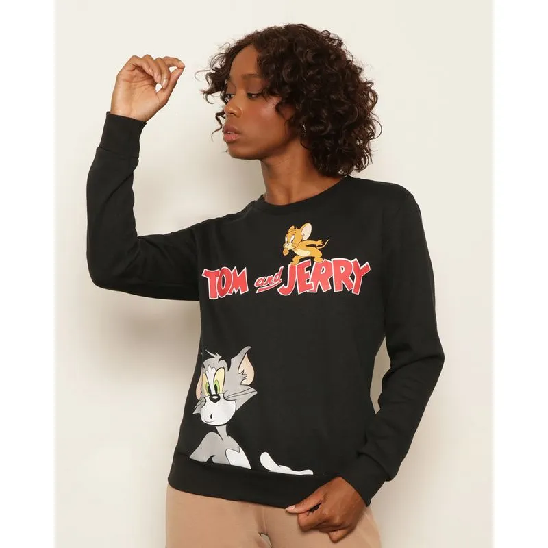 Blusão Moletom Feminino Warner Tom E Jerry Preto M